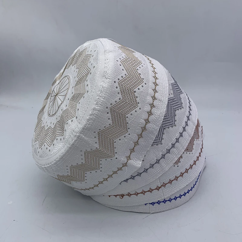Gorro de calavera islámica para hombre, bordado de Ramadán Eid, sombrero de oración musulmán, transpirable, sombrero Kufi, regalo, 2023