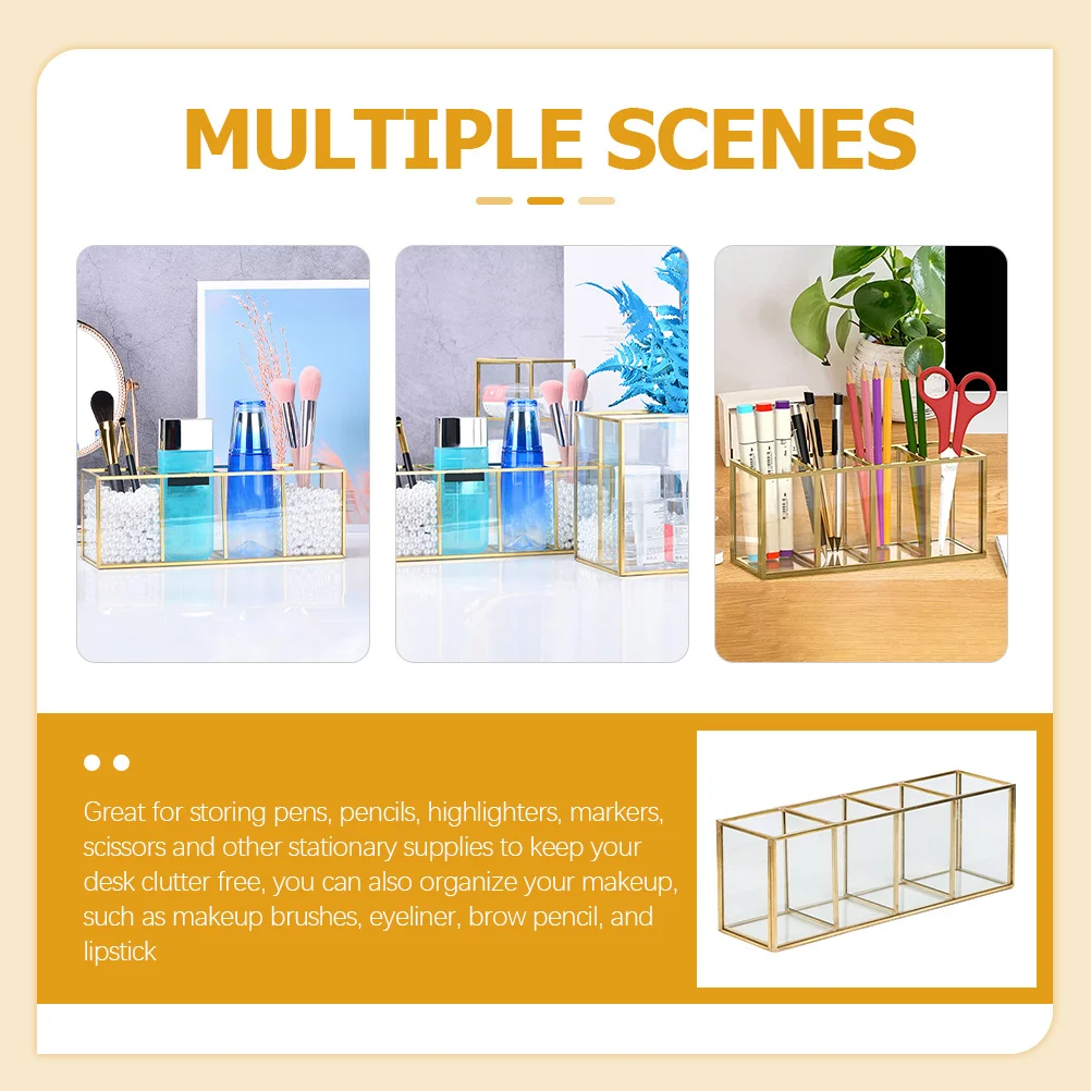 

Glass Desk Organizer Multi Compartment Storage Box for Cosmetics Pens Markers Scissors Makeup Vanity Stationery Supplies