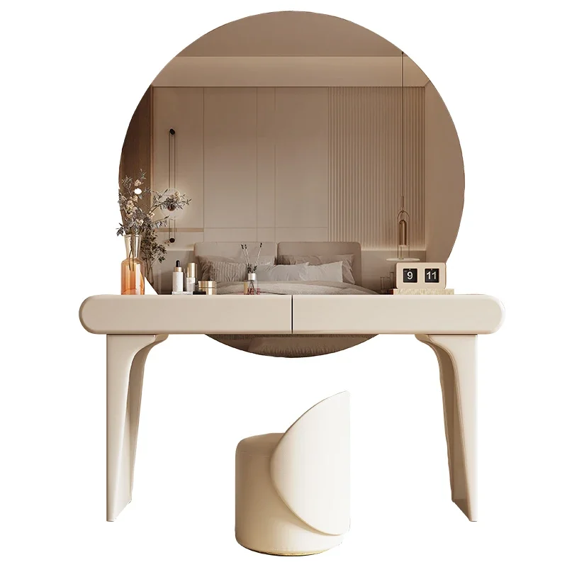 

Cream wind Internet celebrity dresser bedroom cloakroom integrated simple modern small apartment large round mirror solid eup