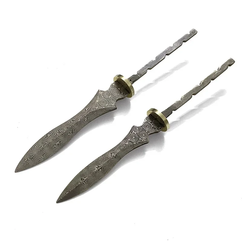 Dropship 1PCS Damascus Steel Puerh Tea Knife Billets DIY Fixed Blade Knife Material Handmade Hand Tool Parts