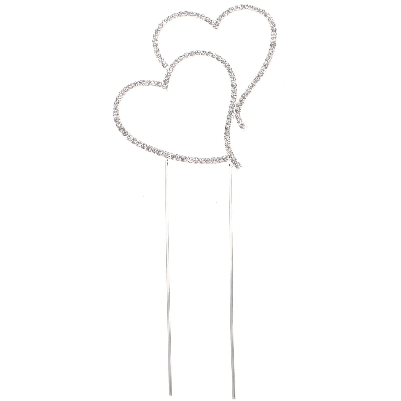 

Silver L Size Double Love Heart Cake Topper with Sparkling Crystals Romantic Wedding Birthday Party Cake Decoration Delicate