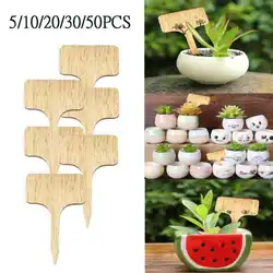 30/50pcs T-Type Bamboo Plant Labels Eco-Friendly Wooden Plant Sign Tags Garden Markers For Seed Potted Herbs Flowers Tools