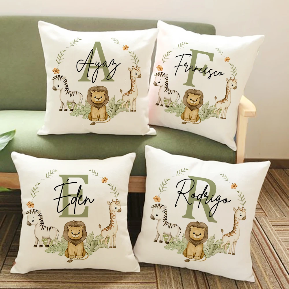 Personalized Pillow Dust Cover Animal with Name Pillow Case Kids Wild Party Decoration Bedroom Pillowcase Birthday Children Gift