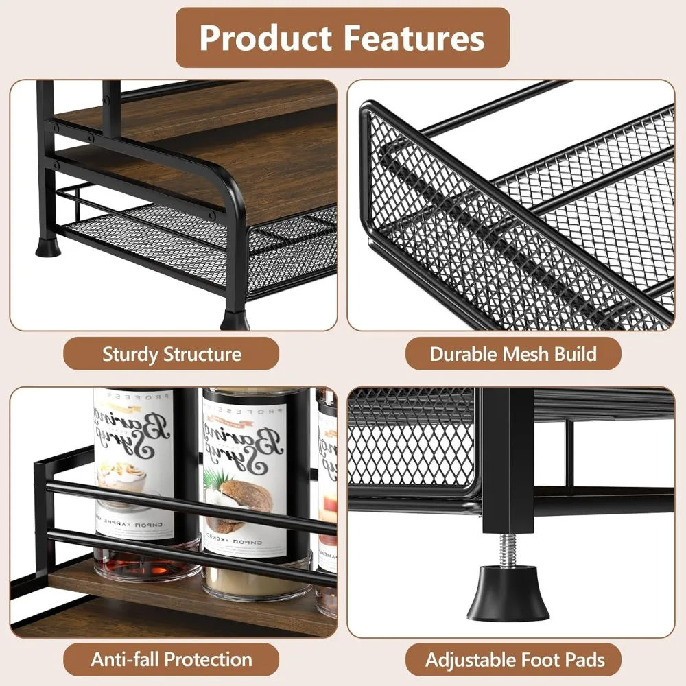 3-Tier Coffee Syrup Rack with Pull-Out Drawer for 8 Bottles and 35 K-Cups, Space-Saving Kitchen Organizer