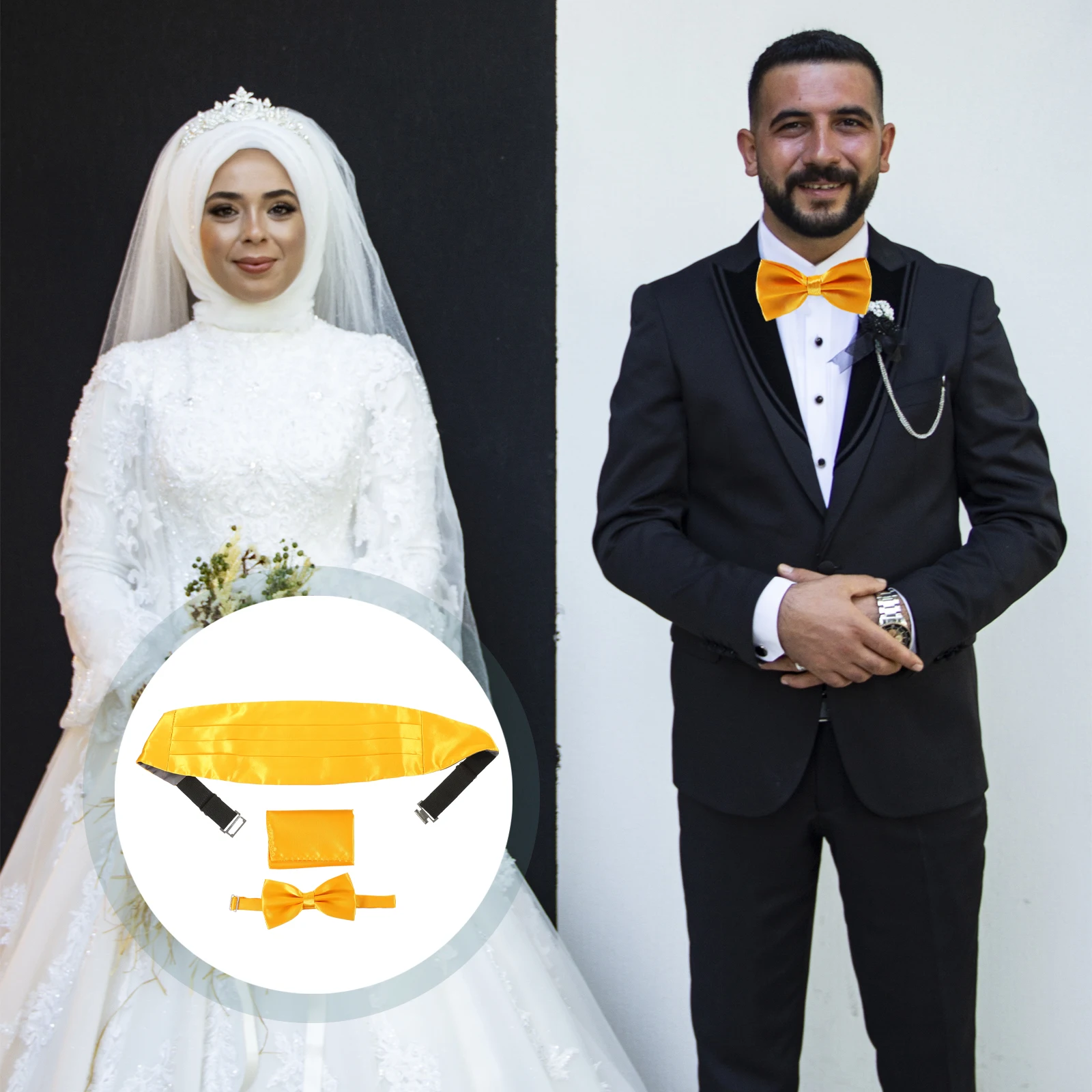 

1 set 1 Set Men'S Cummerbund Bow Tie Handkerchief Set Adjustable Smooth Fabric Formal Wear Accessories For Party Wedding Prom