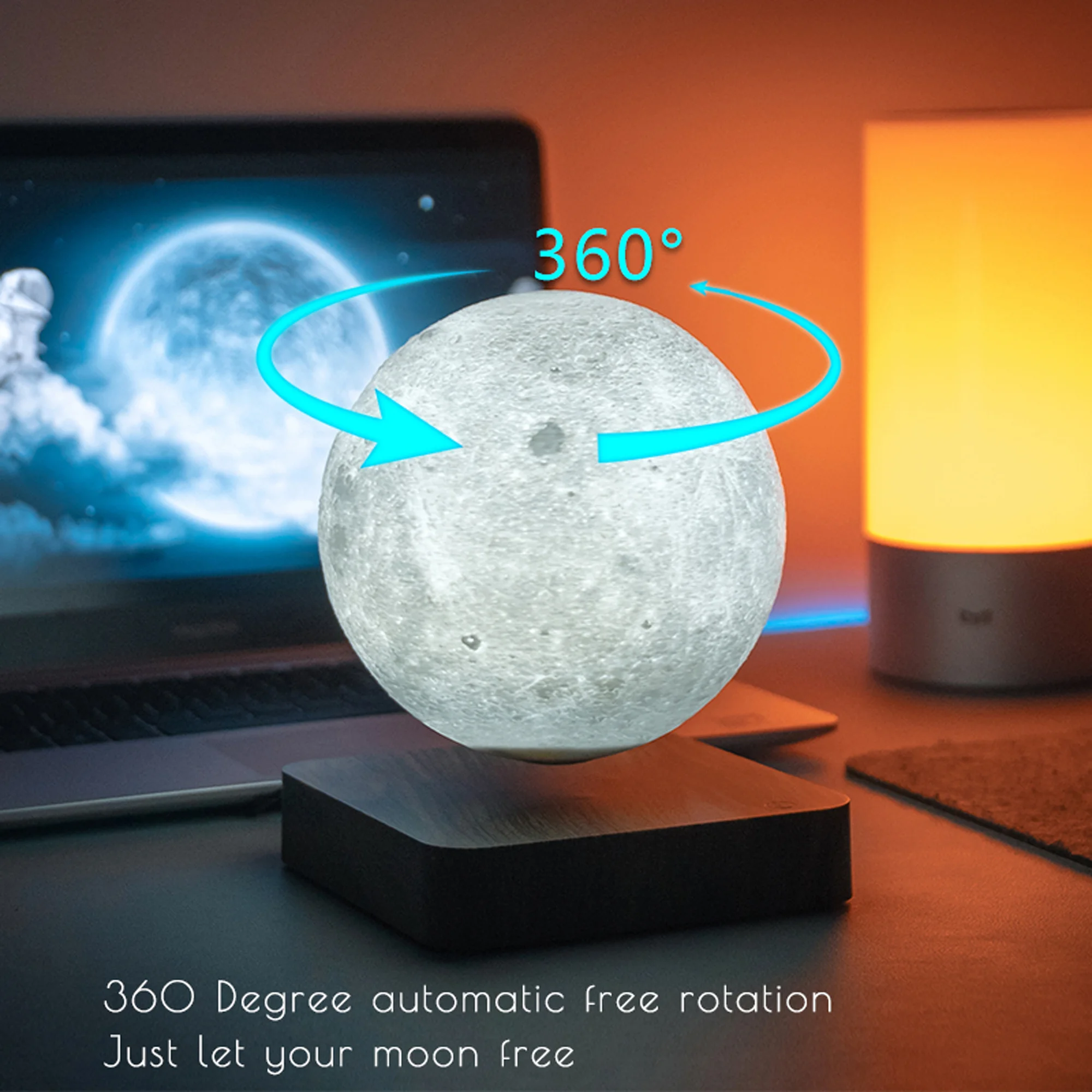 Minimalist Magnetic Levitation Moon Lamp — 3D-Printed Lunar Design, Touch-Control LED Night Light for Desk, Bedside or Shelf. So view 3