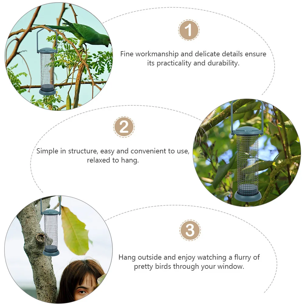 

2pcs Garden Bird Feeder Hanging Outdoor Sturdy Mesh Birds Food Container Large Capacity Feeding Tool For Yard Courtyard Green