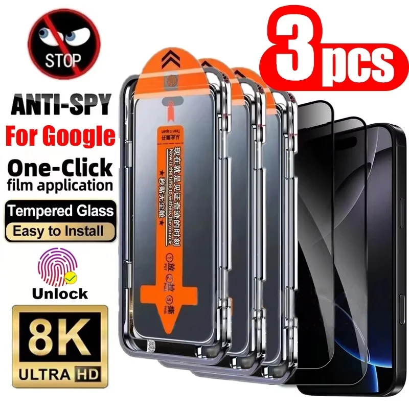 Protecteur d'écran en verre trempé HD 8K, 1 à 3 pièces, pour Google Pixel 10 9 Pro XL, installation automatique, protection de confidentialité, Google Pixel 10 9 8 7 9A 8A 7A 6A