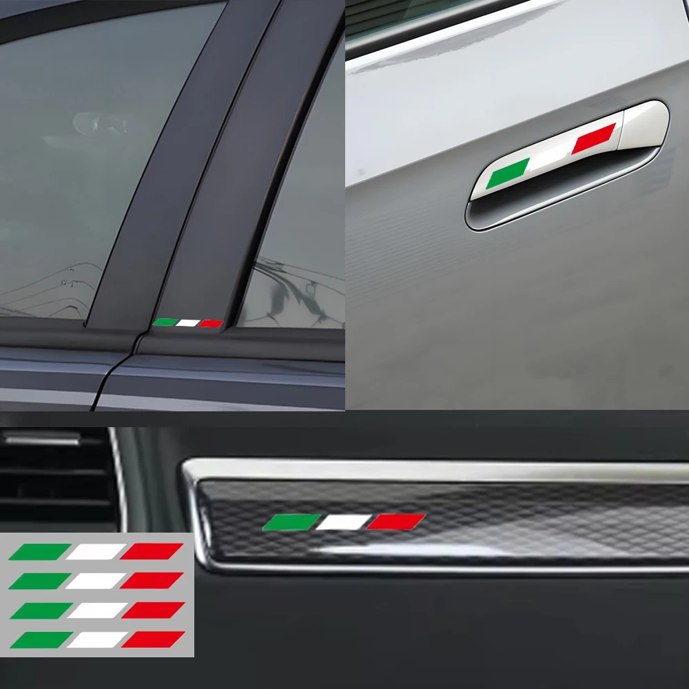

For Fiat 500 Abarth Alfa Romeo Giulietta 159 Mito 4pcs Reflective Italian Flag Color Vinyl Car Rearview Mirror Body Sticker