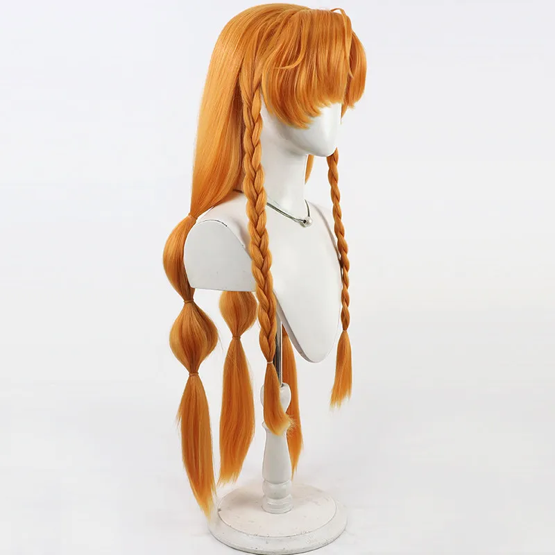 Peluca de Cosplay Wuthering Waves Sigrika, coletas trenzadas largas naranjas, pelo sintético resistente al calor, fiesta de Halloween para mujeres y niñas