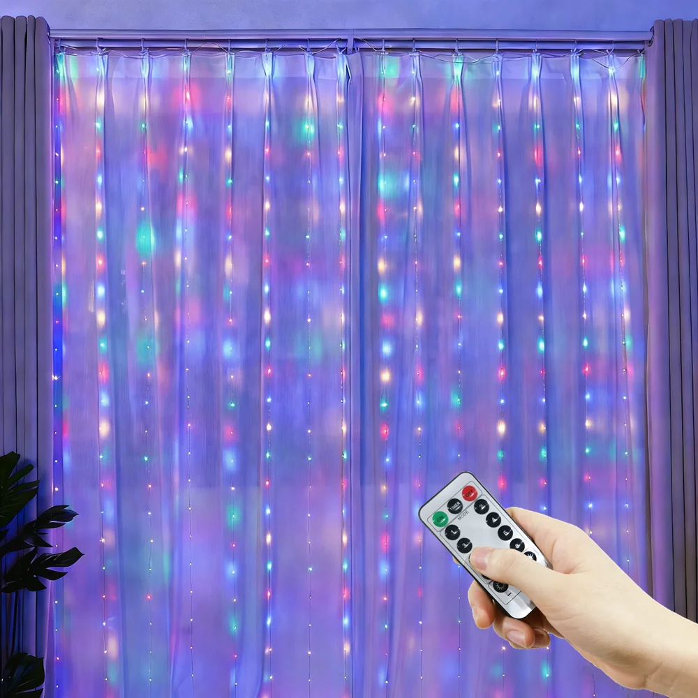 Party LED Garland Curtain Light String 8 Modes Christmas Light Bedroom Home Decoration USB Power with Remote Control for Wedding