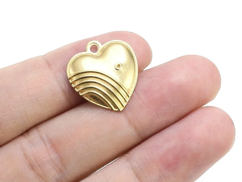 20pcs Strip Heart Earring Charms, Arched Brass Findings, 19.7x17.8mm, Necklace Pendant, Jewelry Making Supplies R2370