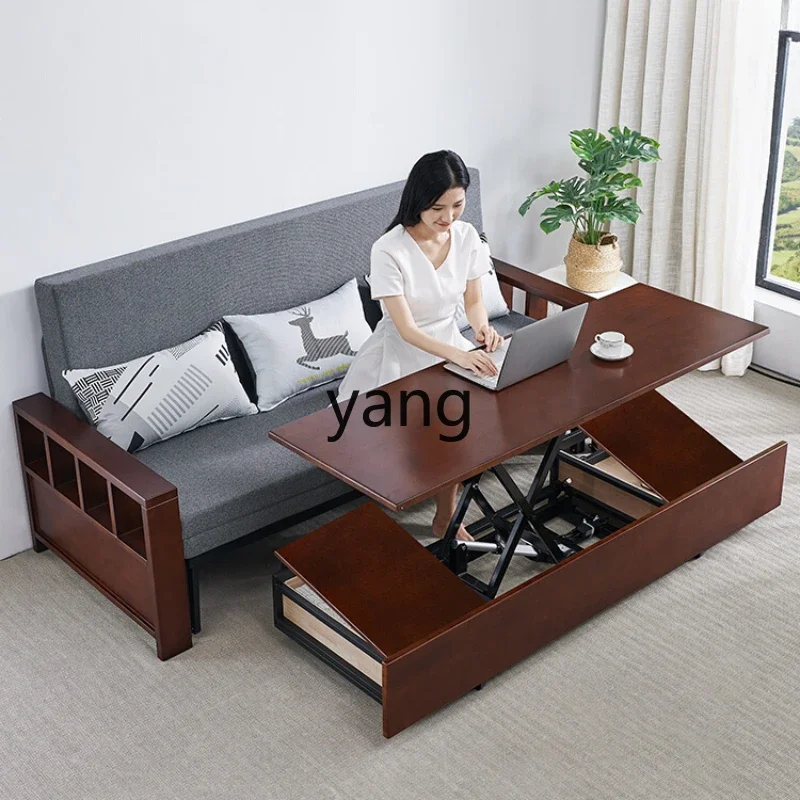 

LH electric folding sofa bed living room small apartment foldable double solid wood expansion bed