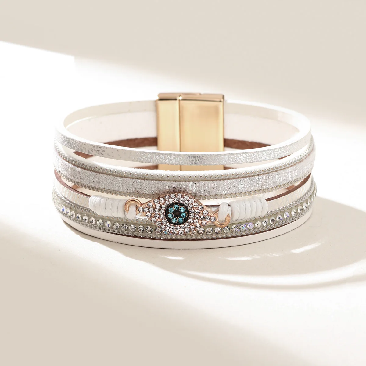 Bohemian Style Leather Bracelet with Embedded Diamond Devil's Eye Simple Fashion Jewelry Hand Accessory Cross-Border Sales