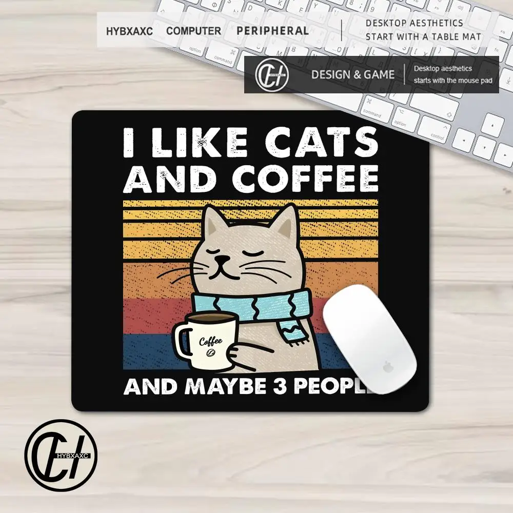 Kitten Drinking Coffee Pattern Mouse Pad Multiple sizes Large Square Computer Office Game Table Mats Rubber Anti-slip Mousepads