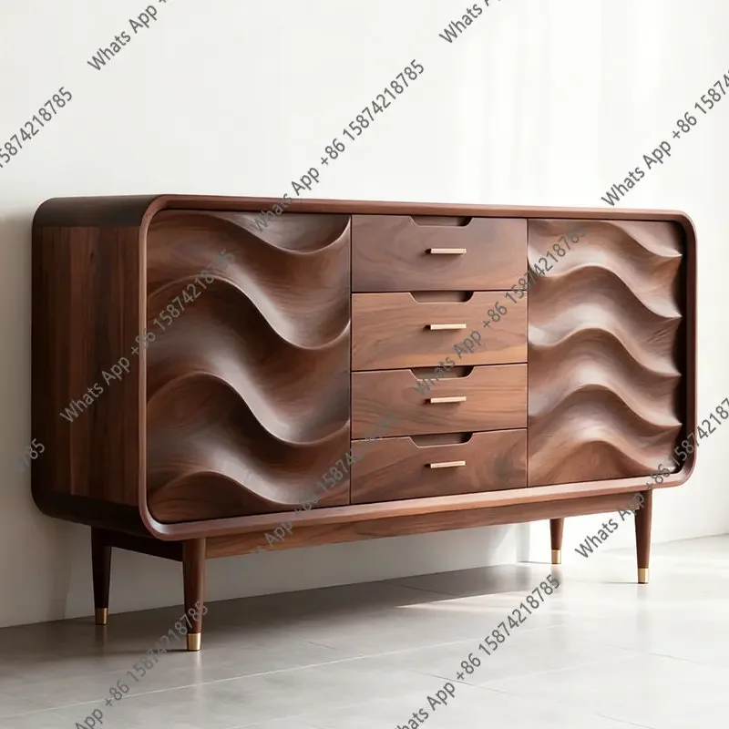 Sc Medieval Black Walnut Porch Cabinet Solid Wood French Wave Texture Locker Simple Artistic Home Foyer Cabinet