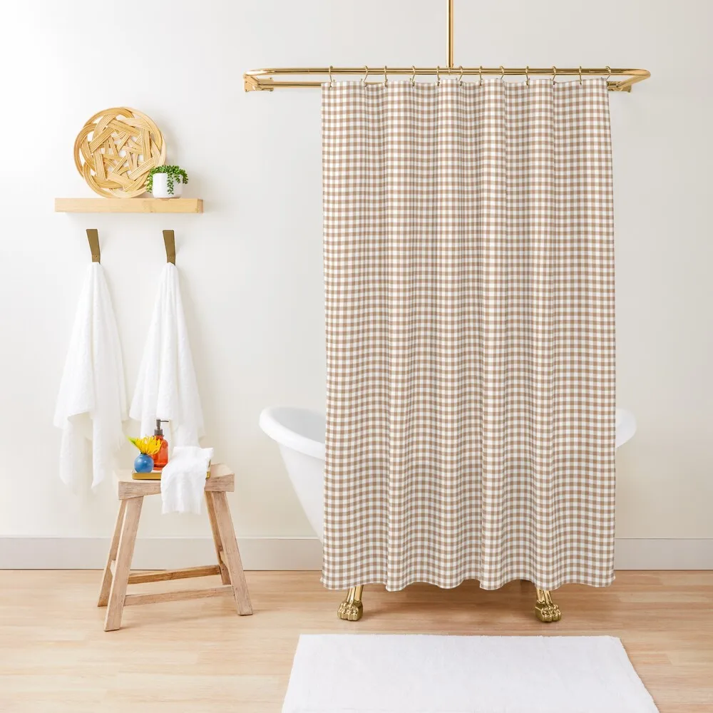 Light Brown Gingham Check Plaid Shower Curtain Curtains In The Bathroom Accessories For Shower And Services