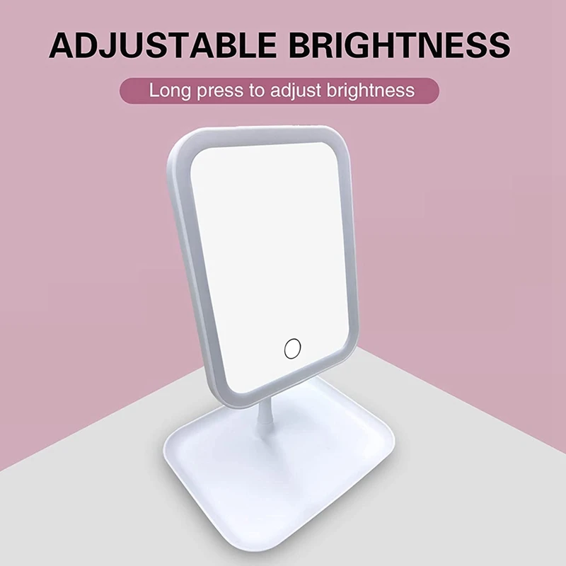 Portable Travel 3-Color Touch Adjustable LED Light Cosmetic Mirror, USB Rechargeable, 90 Degree Free Rotation