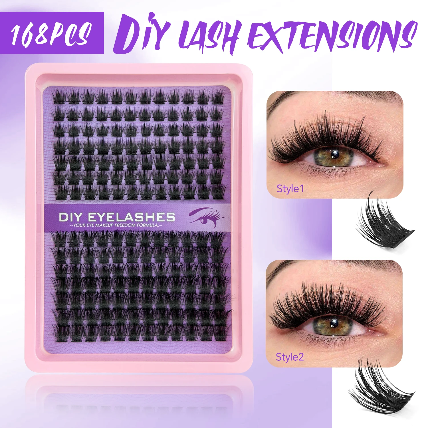 DIY Wispy Lash Clusters mit Spikes, Salonähnliche Wimpern-Clusters, D-Kurve Cluster-Wimpernverlängerungen, volle, stachelige Einzelwimpern