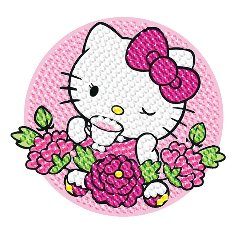 8Pcs Hello Kitty Characters Diamond Painting Coaster Kit, 5D Full Drill Cute Kawaii Rhinestone Drink Mat, DIY Art Coaster for view 4