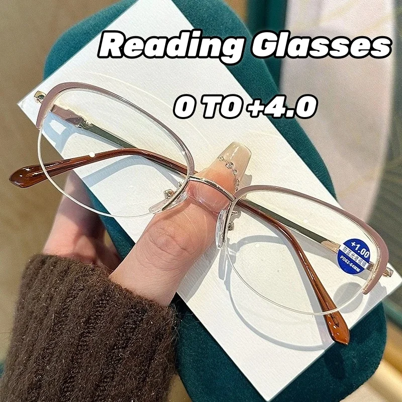 

European and American Fashion Oval Metal Small Frame Reading Glasses Ultra Light High-definition Half Frame Presbyopia Glasses