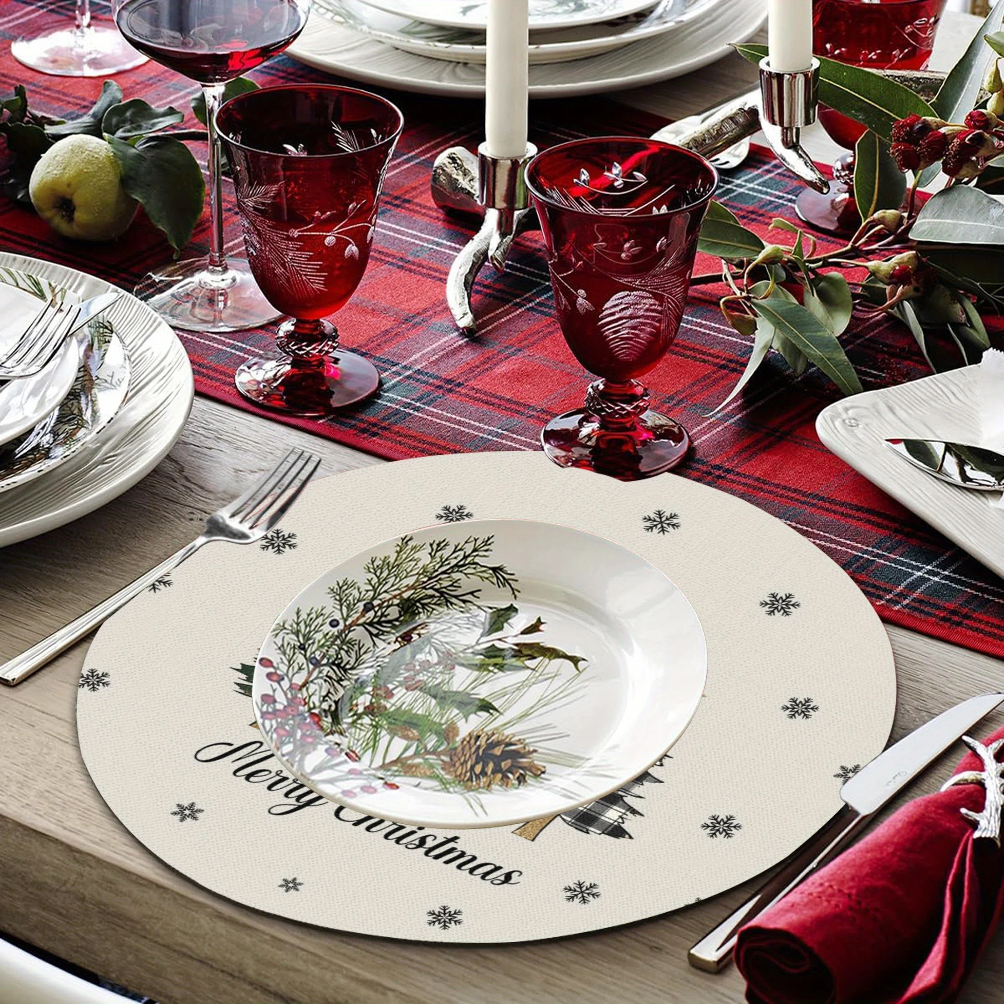 VIKAMA 4/6/8/10-Piece Christmas Placemats Christmas Tree Holiday Party Table Mats Kitchen Coasters Coffee Coasters