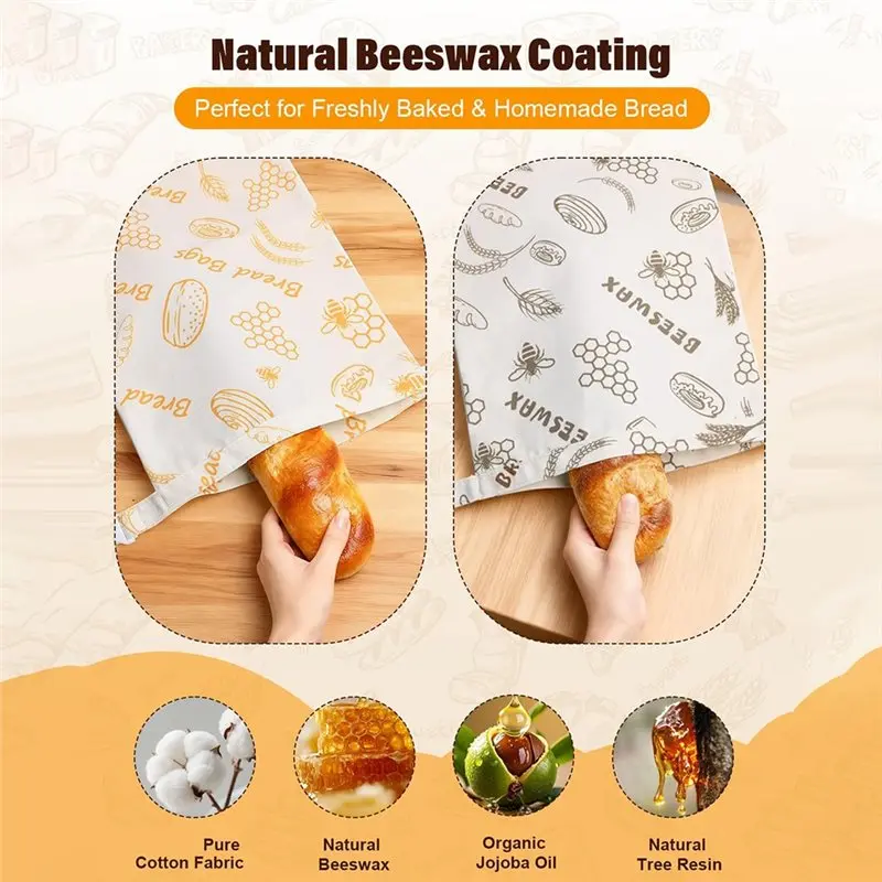 【RECOMENDAR】Reusable Beeswax Bread Bags 2 Pcs- 17Inch X 13Inch Natural Beeswax-Lined Cotton Storage Bags Suitable For Freezer& R
