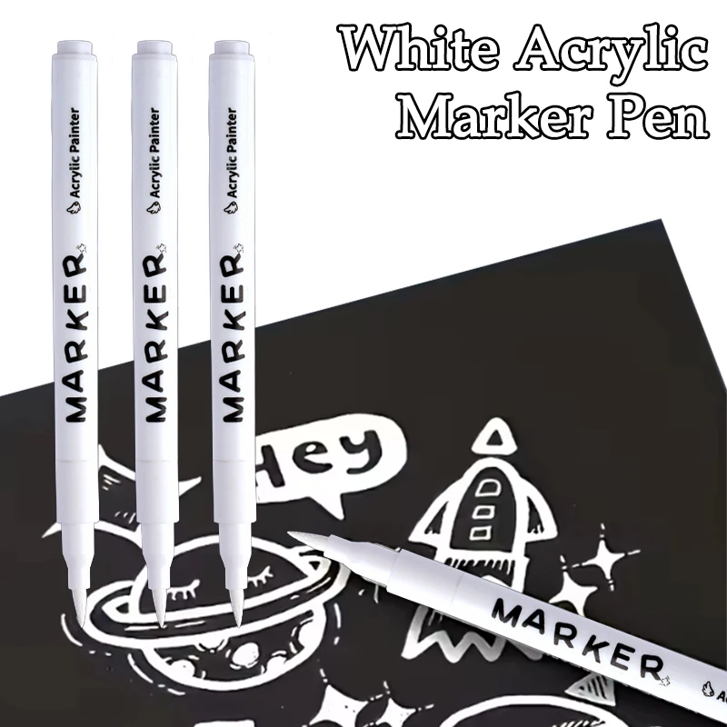 Weißer Farbstift, speziell für Studenten geeigneter weißer Acrylmarker zum Skizzieren, Hervorheben und Malen, schnell trocknender Malpinsel