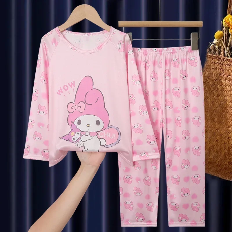Sanrio hello kitty girls pajamas pants kuromi spring fall children nightgown long sleeve cartoon baby boy home clothes sleepwear