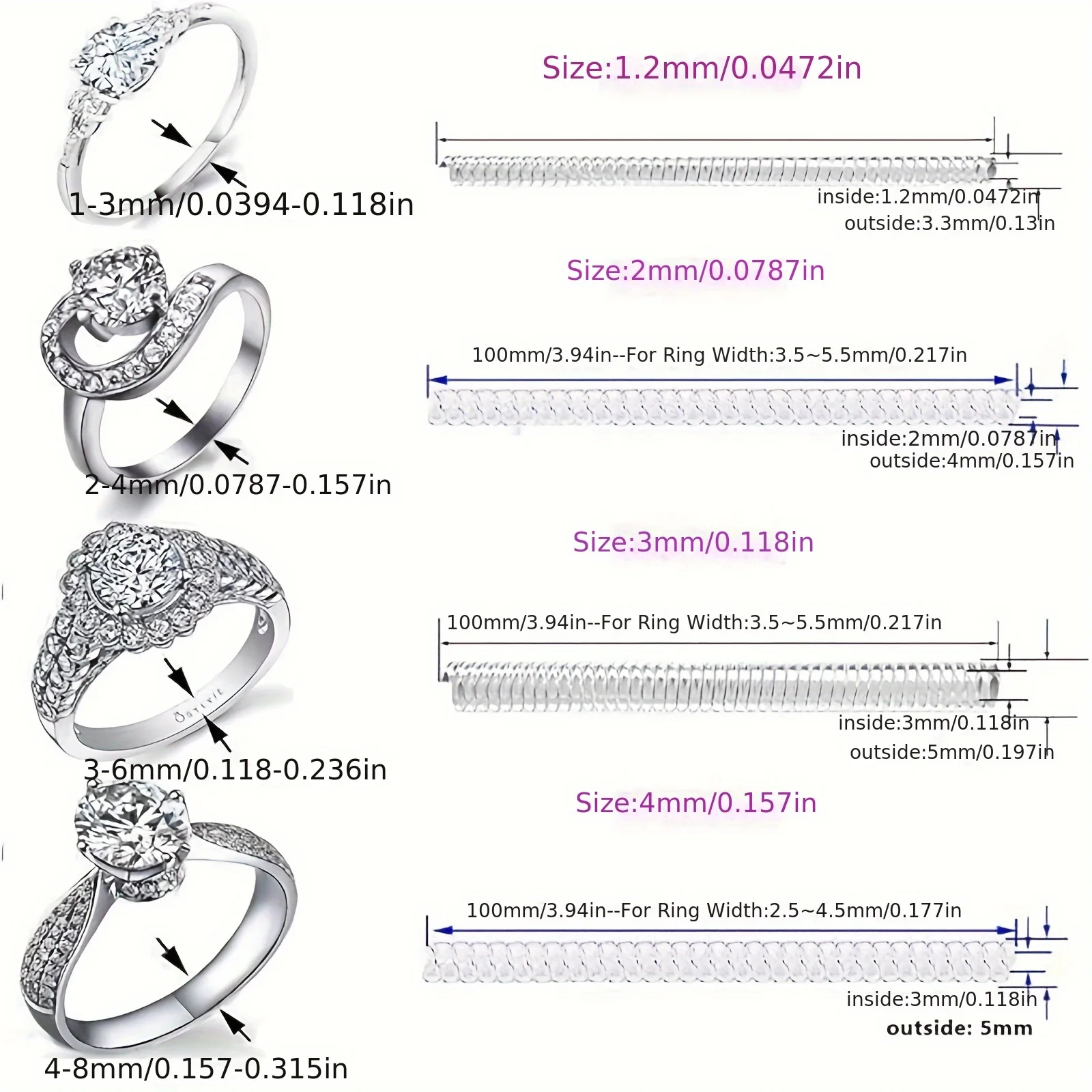 Transparent Invisible Ring Size Adjuster Anti-Slip Shrink Protector for Loose Rings Universal Jewelry Guard Sizer Easy Install