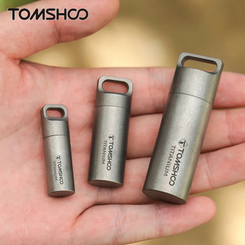 Tomshoo Titanium Pill Case Waterproof Mini Pill Holder Pocket Pill Box Container for Outdoor Travel Camping Hiking Accessories