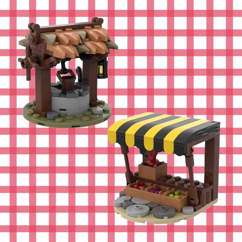 MOC building blocks Toy Medieval Well Market shelf Model Creative DIY assembly set Holiday gift for all architecture lovers