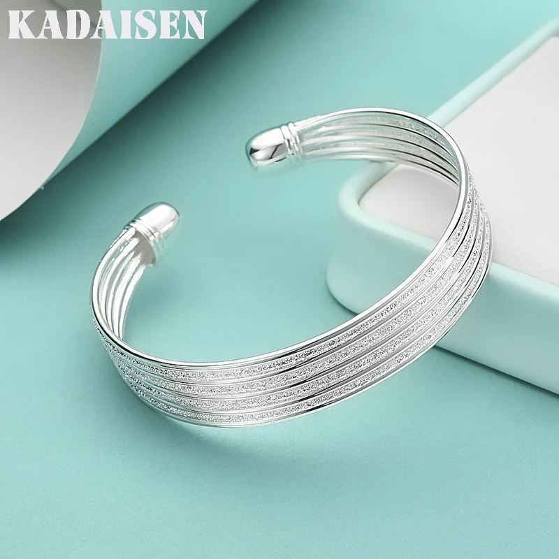 925 Sterling Silver Frosted Multi-Line Open Bangles For Women Bracelets Wedding Engagement Party Fashion Charm Jewelry