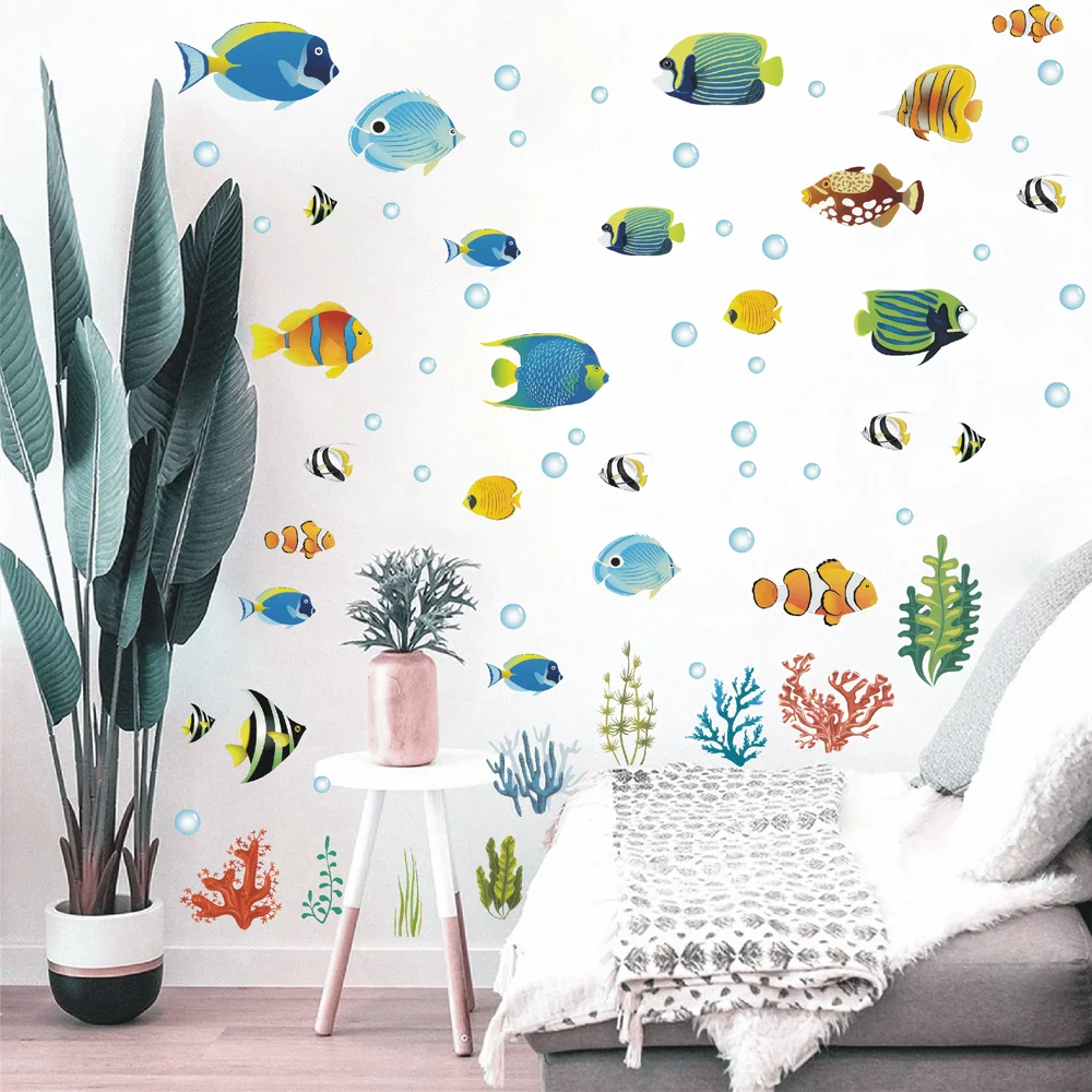 Tropical Fish Ocean Animal Wall Stickers Under The Sea Wall Decal Children's Room Bedroom Bathroom Home Wall Decoration