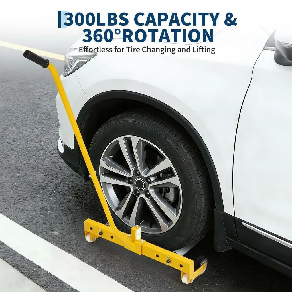 Chariot à roulettes robuste et réglable pour le transport de pneus, capacité de 150 kg, compatible avec les pneus de 23,5 à 43,5 pouces, roulettes pivotantes à 360 degrés de 8 pouces, permettant de soulever et de transporter facilement les pneus pour camions, VUS et voitures.
