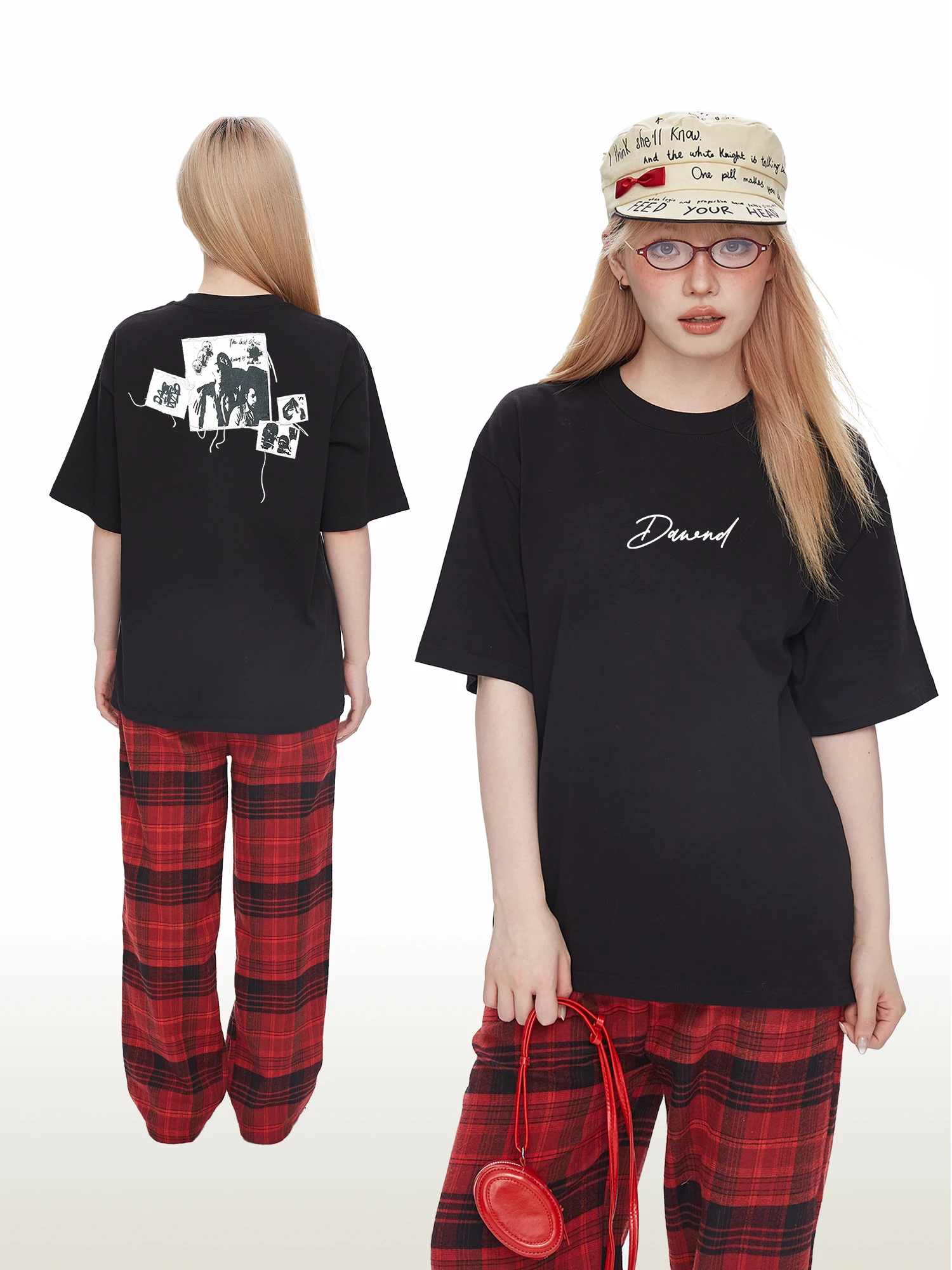 Dawn D American Letter Shadow Short Sleeve T-Shirt Women Loose Pure Cotton Summer Couple Half Sleeve Top Casual Print round Neck