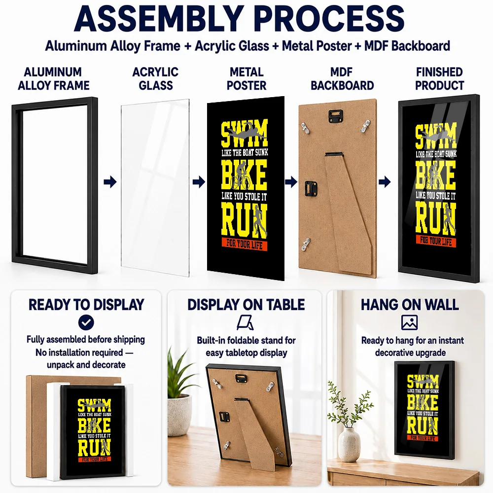Triathlon Gifts Framed Aluminum Metal Poster Customized Photo Dynamic Multi Sport Style Wall Art For Bedroom Unique Coach Gift