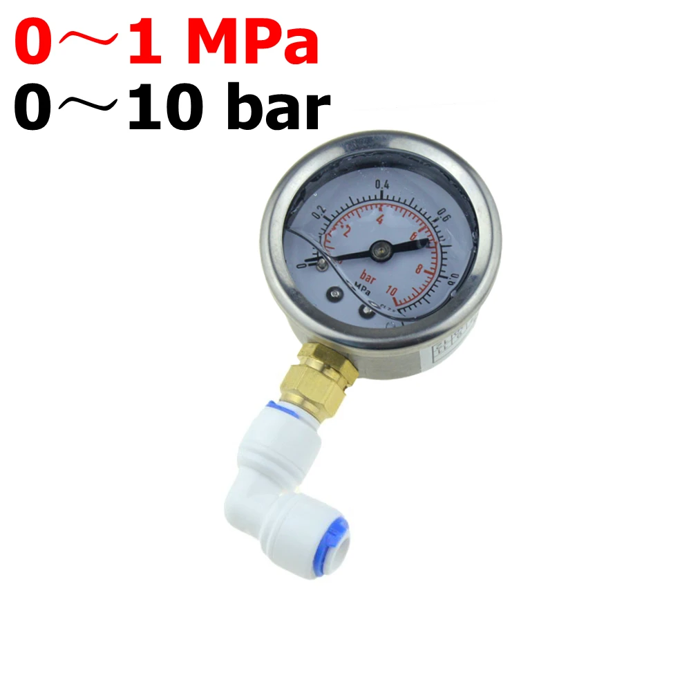 0-1MPa 10 bar RO-Wasserdruckmesser Haushaltswasserfilter Testdruckmesser Druckregler 1/4 Zoll Rohrleitung 1/2 Zoll Gewinde