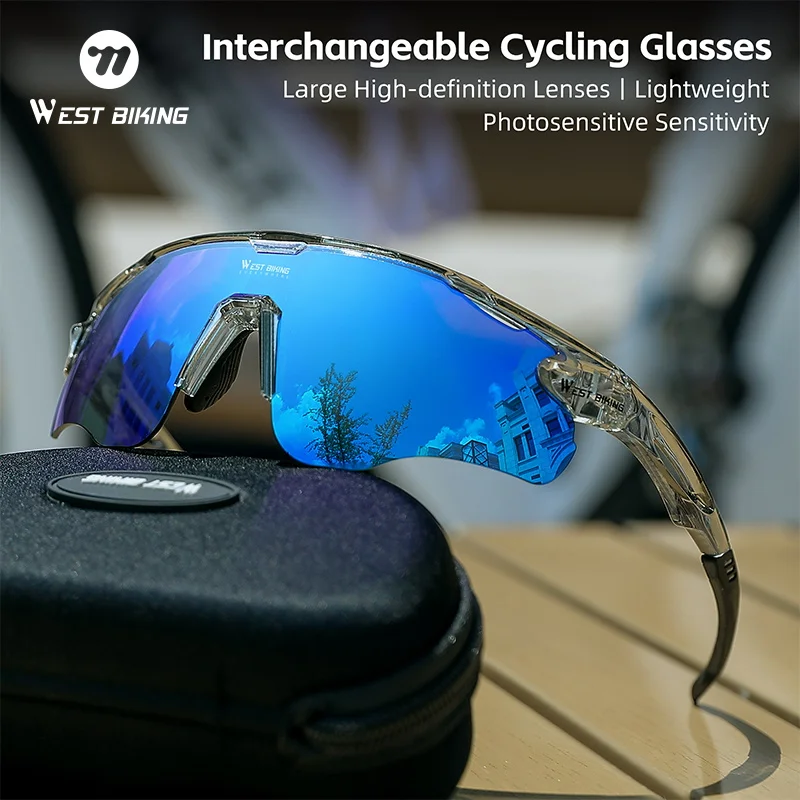 WEST BIKING Photochromic/Polarized/Colorful Cycling Sunglasses Set 3 Lens Replaceable Cyling Glasses TR90 Road Bike Goggles