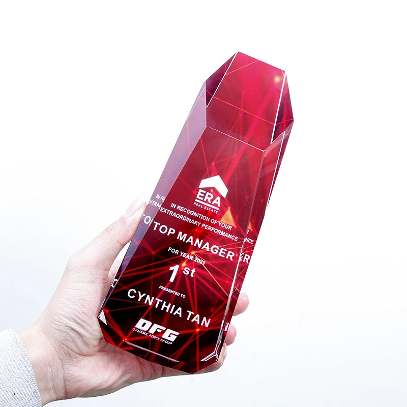 Custom Crystal Trophy Free Color Printing Engraving Logo Business Competition Event Prizes Award Souvenir Home Decoration Crafts
