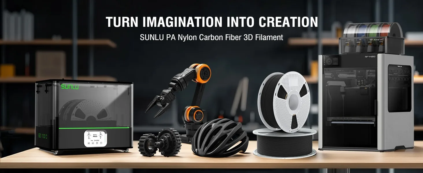 SUNLU 3 kg Easy-PA/PA6-CF/ PA12-CF Filament 1,75 mm 1 kg Spule Kohlefaser-strukturiertes Nylonfilament für Industrieteile und 3D-Drucker – Detail 29