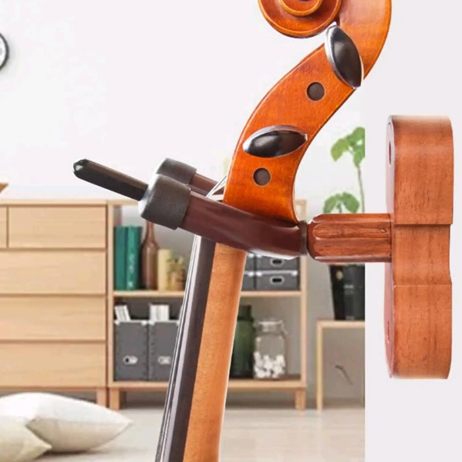 Traditional Wooden Violin Wall Mount Hanger with Bow Holder - Polished Finish, Easy Installation, Guitar Hooks For Wall