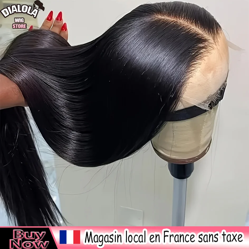 Dialola 38 40 pollici 13x4 pizzo frontale osso dritto parrucche dei capelli umani 360 parrucca del merletto invisibile coulisse parrucca nera naturale brasiliana
