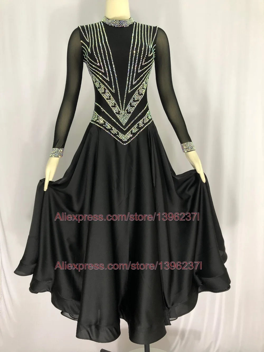 

Black Ballroom Competition Dance Skirt Women Sexy Back Tango Dancing Costume Adult Custom Made Standard Ballroom Dress