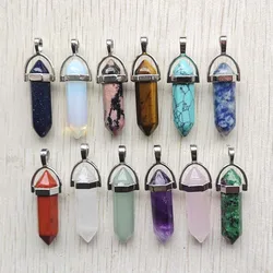 Fast shipping Natural stone quartz aventurine lapis crystal hexagonal pillar Pendants for Jewelry accessories 12pcs Wholesale