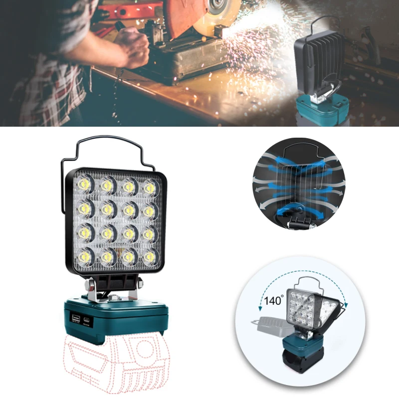 portable led work light for bosch 14.4V-18V Li-ion Battery 48W 3400LM  Emergency lighting Flashlight with USB type-c Charge potr
