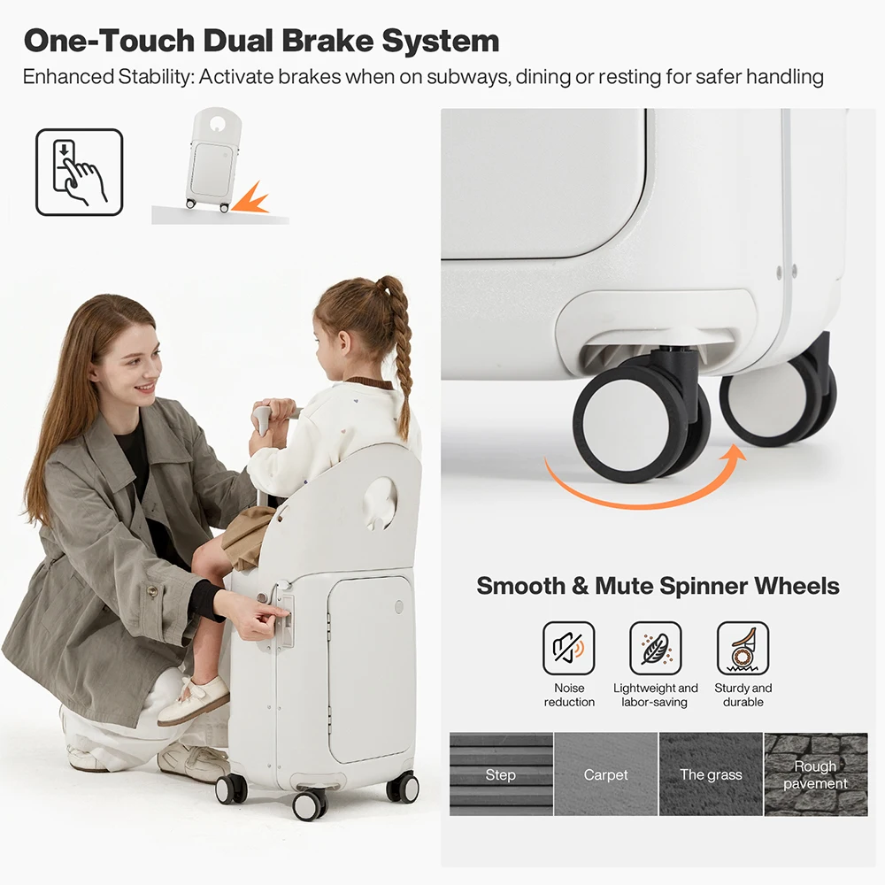 Maleta Infantil Mixi de 20 Pulgadas con Asiento, Diseño Nuevo, Estructura de Aluminio y PC, Equipaje de Mano