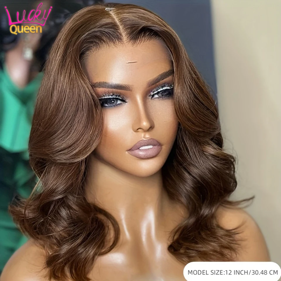 180 Dichtheid Bruine Body Wave Korte Bob Menselijk Haar Pruik 13X4 Transparant Lace Frontale Human Hair Pruik Pre Geplukt Bob Pruik Voor Vrouw