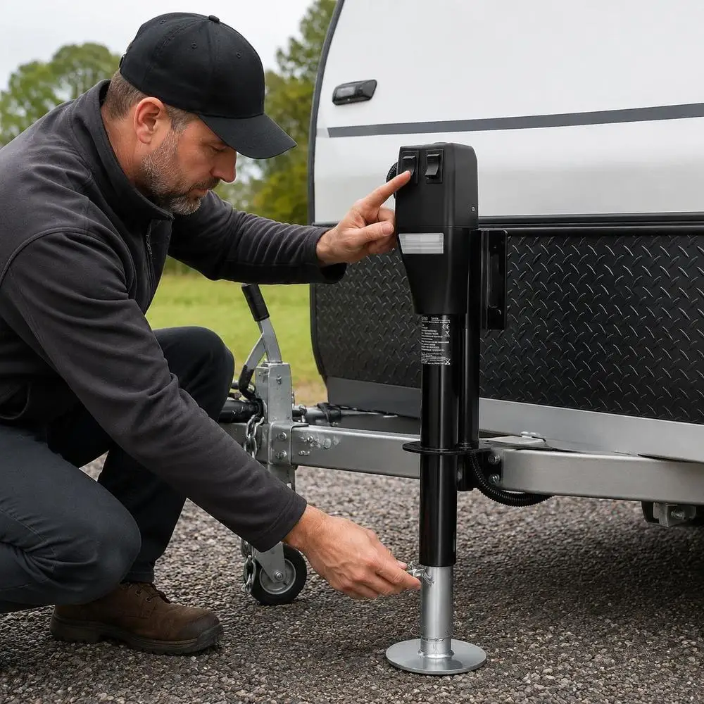 Wohnwagen-Stützfuß mit 230-686 mm Hubhöhe, Tragfähigkeit 2268 kg, ausgestattet mit Handkurbel für den Notfall, robustes Stützzubehör zur Stabilisierung beim Parken von Wohnmobilen. Lokaler