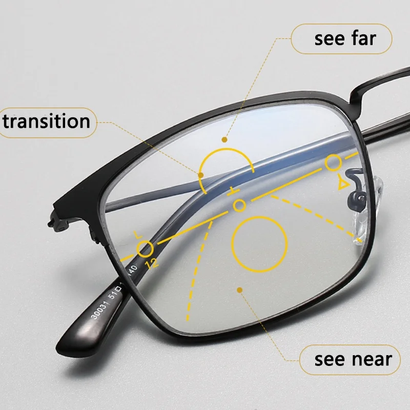 Progressive Multifocal Reading Glasses for Men Ultra-light TR90 Presbyopic Glasses Far-sighted Eyeglasses +1.0 To +4.0